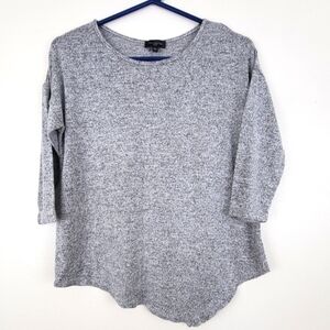 The Limited Heathered Gray Knit Top Asymmetrical Hem 3/4 Sleeves Size Small